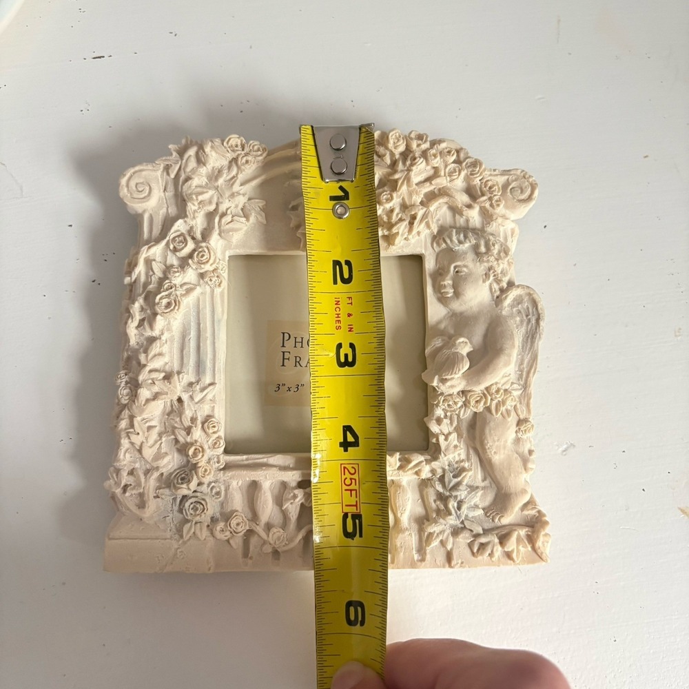 Vintage Cherubs Photo Frame Angel Renaissance Style Photo Size 3"x3" White - Picture 8 of 9